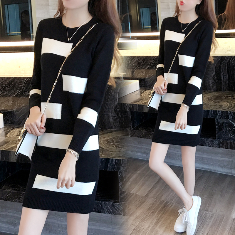 Plus Size Women's Clothing for Spring and Autumn, Paired with a Coat, Mid-Length Loose Knit Sweater, Outerwear Sweater, Slimming Inner Dress for Fat Women