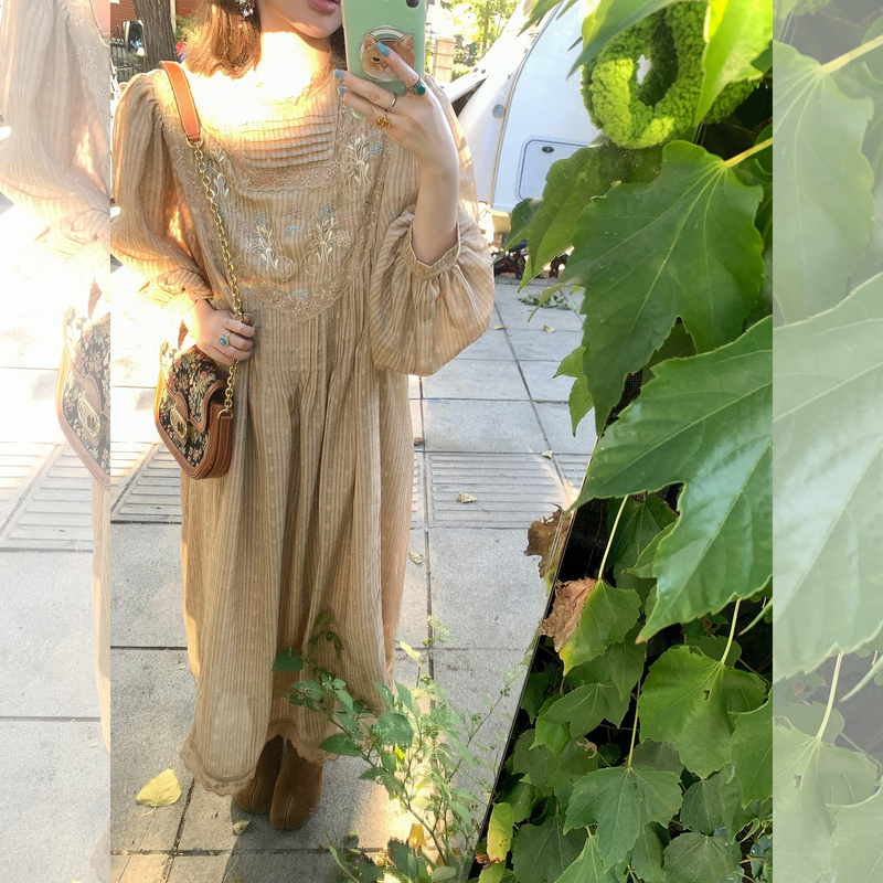 Jc Vintage Store "Twilight Autumn Fall" French Antique Lace Romantic Embroidery Heavy Craftsmanship Dark Pattern Long-Sleeved Dress Jc Vintage Store "Twilight Autumn Fall" French Antique Lace Romantic Embroidery Heavy Craftsmanship Dark Pattern Long-Sleeved Dress