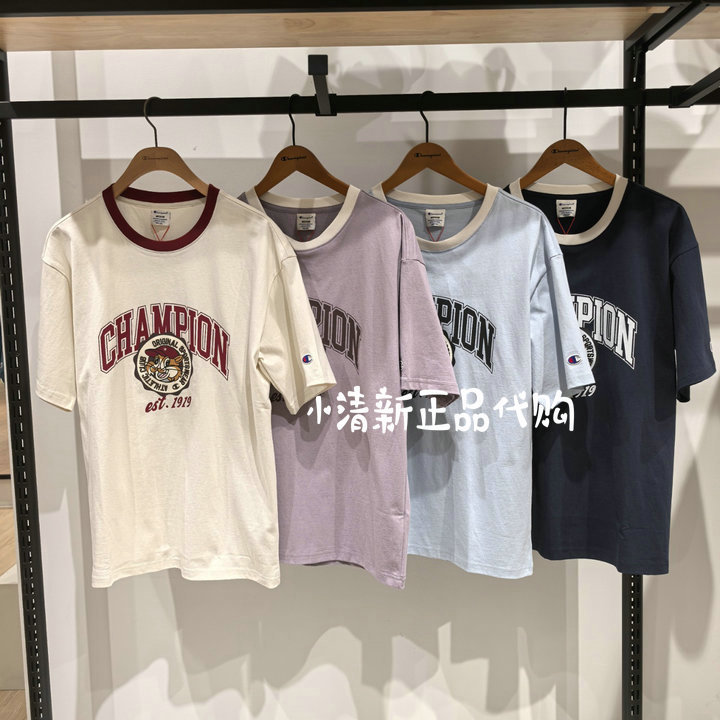 Authentic Champion Couple's Short-Sleeved T-Shirt 2026 Summer New Style Contrasting Color Pure Cotton Top U6Bsssu266