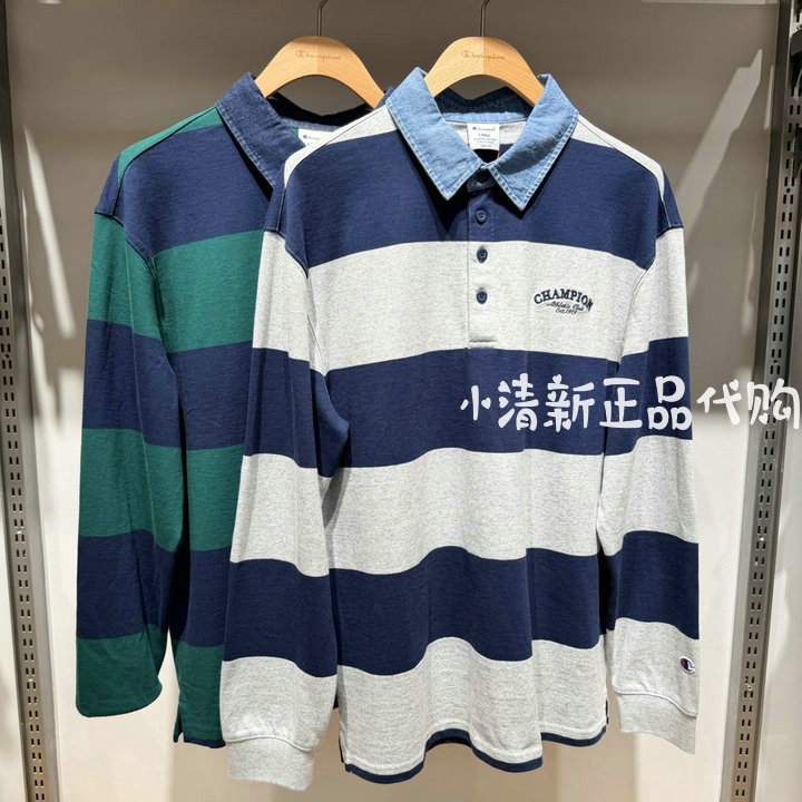 Champion Polo Shirt Men's 2026 Autumn New Pure Cotton Striped Casual Long-Sleeved T-Shirt U6Cposu082