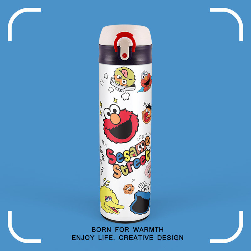Sesame Street Cartoon Minimalist Insulation Cup Creative Bounce Cover Large Capacity With Hand Water Glass Cute Student Male And Female Gift 