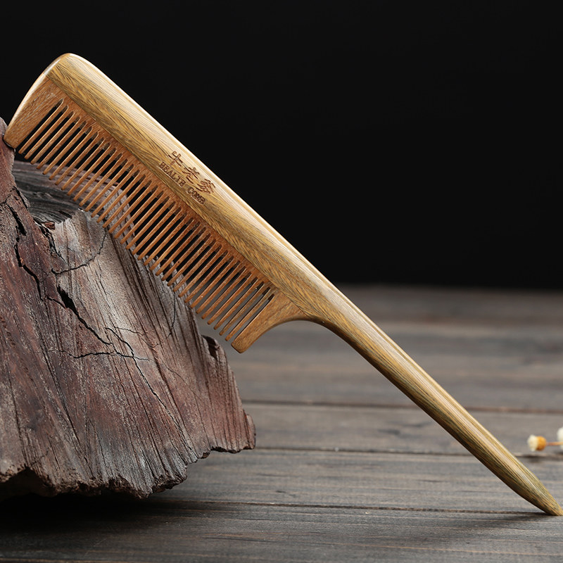 Green sandalwood comb Sandalwood pick comb Pointy tip tail comb Wood comb Baby children's comb Girl plate comb