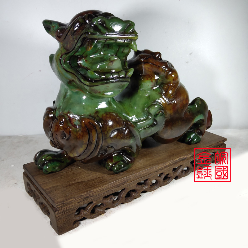 Anhui Guojin Yu 27CM jade Pixiu ornament large male and female pair Home craft gift ornament cash register counter ornament ornament