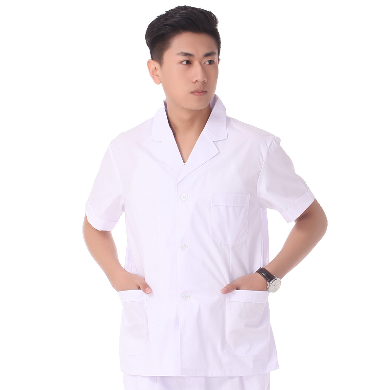 Coat Nightingale trắng ngắn tay áo Nửa mùa hè Thin nam Workwear ngắn Doctor của Half-Sleeve Little Girl