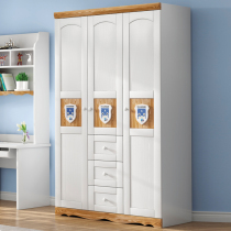 Children solid wood three doors wardrobe simple modern containing storage small family type bedroom home big closet open cabinet