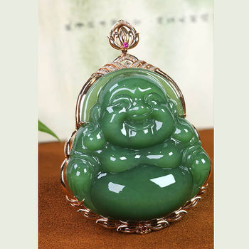Original design jade gold inlaid jade laughing buddha necklace as a gift