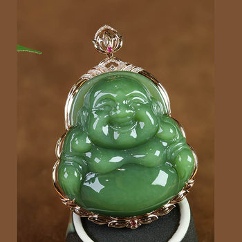 Fashionable jadeite gold inlaid jade buddha from husband to wife