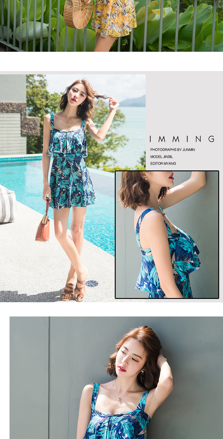 Áo tắm một mảnh kiểu áo tắm nữ bảo thủ suối nước nóng góc phẳng là mỏng cỡ lớn ngực nhỏ thu thập áo tắm gợi cảm áo tắm nữ - Bộ đồ bơi One Piece áo tắm liền thân màu đen