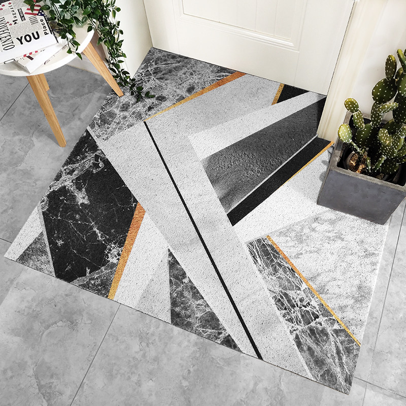 Gray geometric marble pattern silk ring doormat Home mat Door carpet