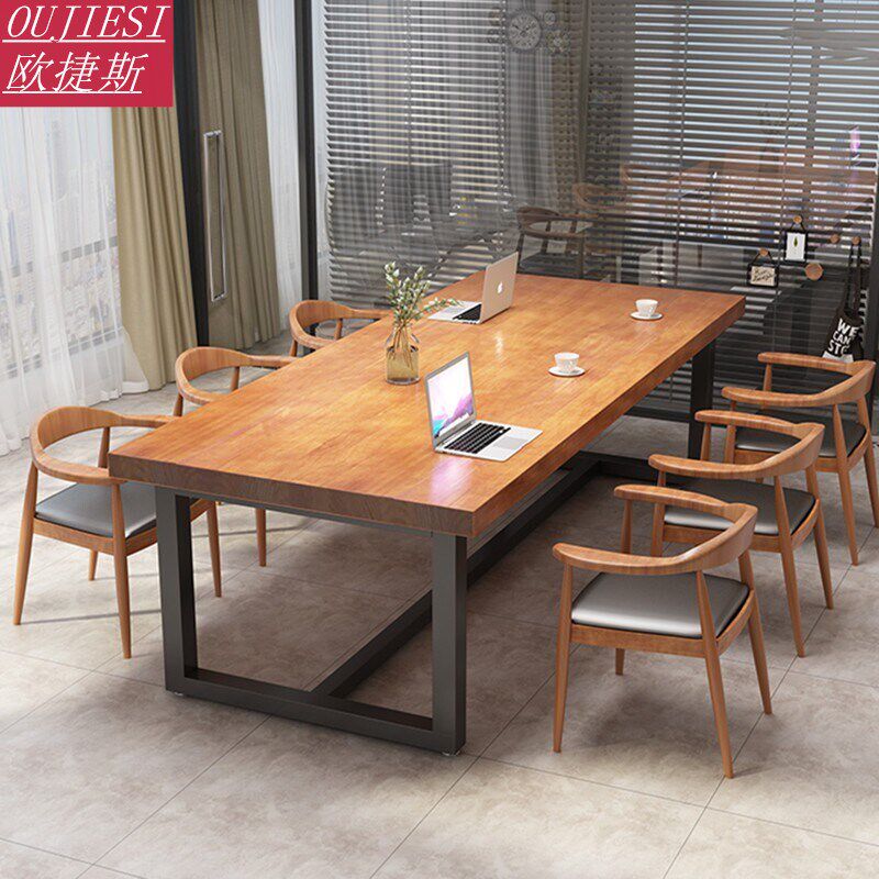Solid wood desk large board long strip conference table training negotiation office desk and chair combination bar solid wood dining table