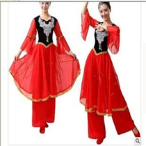 Xinjiang Dance Performance Costume Ethnic Minority Middle Aged Performance Uyghur Girl Snow-spun Tandem Dress Suit