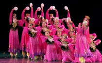 Childrens Xinjiang Dance Apparel Meimei Red Uyghurs cast to serve ethnic large swing dress performance to serve Xinjiang Dance New
