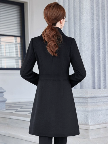 Шерстяное модное черное демисезонное шерстяное пальто для работы, куртка