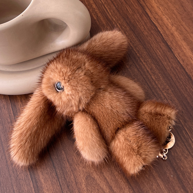Cute Genuine Mink Fur Bunny Bag Pendant Keychain Plush Toy Car Decoration Gift