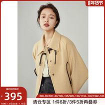 (100% sheep wool) Fan Si Lanen fashion loose camel tweed coat 2021 Winter new drawstring top