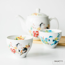 Spot Japanese-made beautiful burnt romantic flower cat teapot Cup-to-cup tea set wedding housewarming gift box