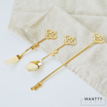 Spot made in Japan imported elfin Gaosang metal key gold-plated diamond-set dessert spoon Dessert fork mixing stick
