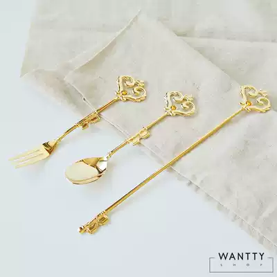 Spot Japanese imported elfin high Mulberry metal key gold-plated diamond dessert spoon snack fork stirring rod