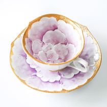 Japan Arita ware Wenshan Kiln hand-painted phnom penh purple peony coffee cup and saucer Afternoon tea cup Black tea cup and saucer gift