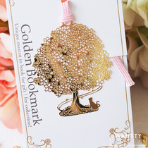 Spot Japanese made 24k gold-plated style Sakura cat goldfish creative metal bookmark hand account Stationery gift