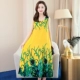 2021 váy thời trang mới của phụ nữ trung niên và cao tuổi cộng với kích thước cotton lụa 40 50 áo vest không tay váy dài đi biển - Váy dài
