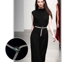 Belt Womens Thin Decorative Dress Belt with Skirt Fashionable and Versatile European and American Rhinestone Metal Waist Chain Green White