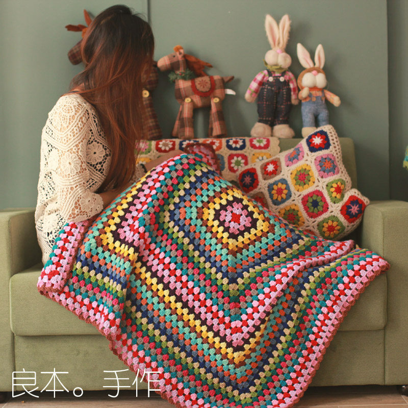Yuan Wing-yee star same handmade hook flower hair wire blanket sofa blanket Casual Blanket Triangle Shawl Scarlet Air Conditioning Blanket