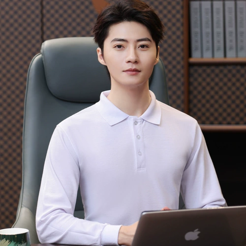 纯色商务t恤长袖粉色Polo衫男女超市母婴店营业员春秋装定制印字