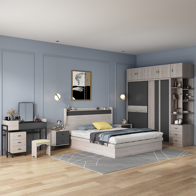 Nordic double bed wardrobe combination set a simple modern home master bedroom furniture set complete wedding room