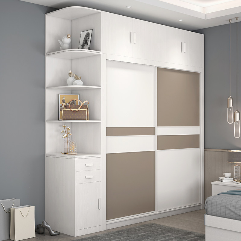 Modern minimalist bedroom sliding door wardrobe small apartment sliding door white cabinet home wooden coat cabinet