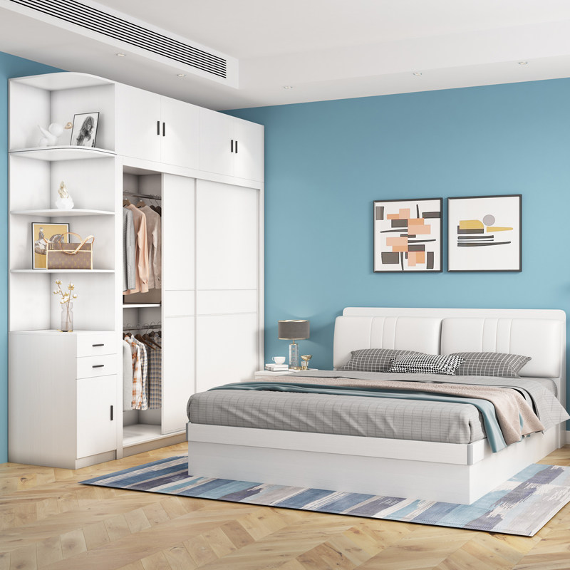 Simple modern bed wardrobe combination set wedding room master bedroom complete set of furniture small apartment whole house furniture