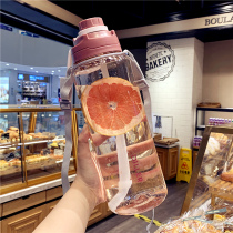 Korean creative personality large capacity plastic cup for men and women 2000ml portable water cup with straw portable water Cup summer trend Cup