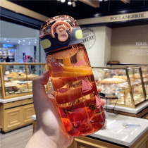 Trend cute straight drink plastic cup male Lady fresh creative bomb cover with tea leak Cup Student Space Cup