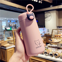 Korean version of Big Belly thermos cup portable students simple fresh ins Wind small cartoon cute girl heart water Cup