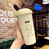 Simple hipster with straw thermos cup girl heart portable cute trend water cup female creative student Cup male