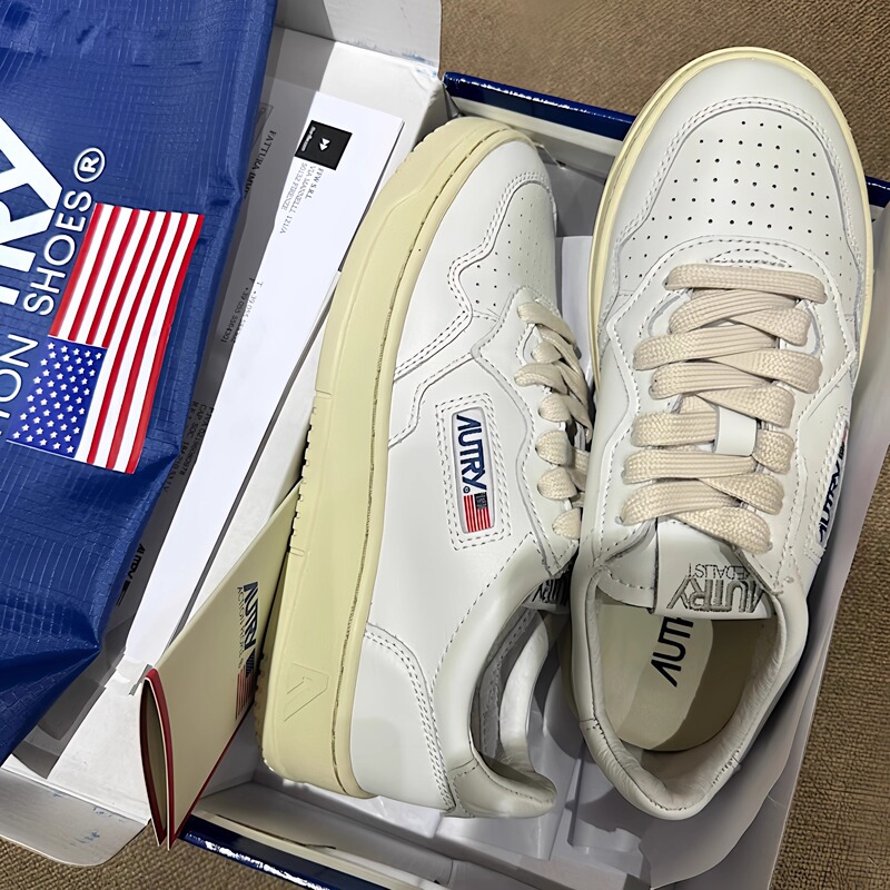 Autry Rose Yu Shuxin's Same Style White Sneakers for Women, Korean Casual Style Genuine Leather Color-Blocked Women's Sneakers