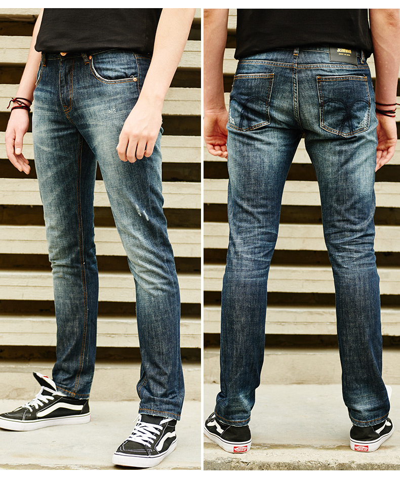 Jasonwood / nhấn mạnh vào mùa xuân và mùa thu của tôi lỗ mới cổ điển được giặt quần jean thẳng được tẩy trắng quần áo thể thao nam
