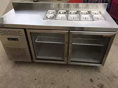 Second-hand Baiyu 1 5 1 8 meters commercial refrigerator air-cooled blue light salad cabinet glass door display cabinet workbench