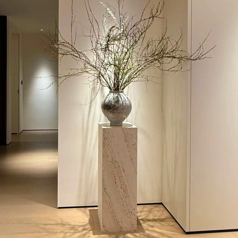 Natural Yellow Travertine Base Marble Display Stand Living Room Foyer Corridor Antique Style Floor-Standing Stone Pedestal Flower Stand Natural Yellow Travertine Base Marble Display Stand Living Room Foyer Corridor Antique Style Floor-Standing Stone Pedestal Flower Stand