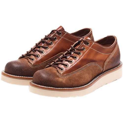 Ameica Короткая обувь ретро -ретро -низкая круглая голова, старая коровящаяся сшивая локомотив