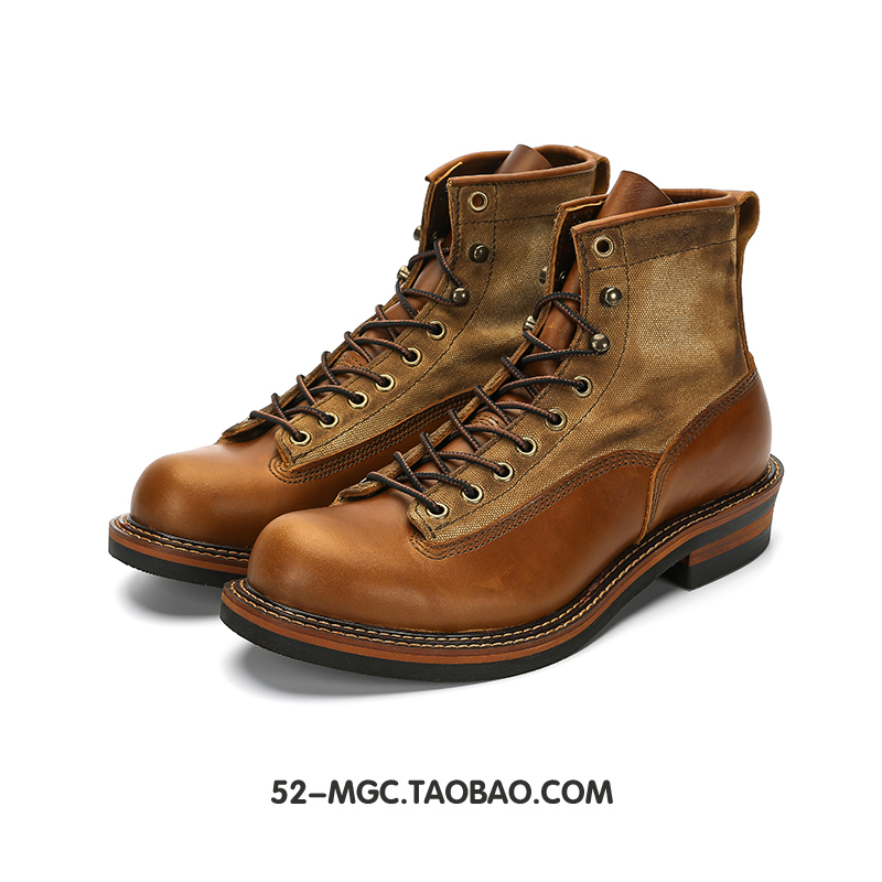 Amei Casual Retro Distressed Work Boots for Men and Women, Spring and Autumn Martin Boots, High-Top Paratrooper Cycling Boots, Brown Leather Shoes