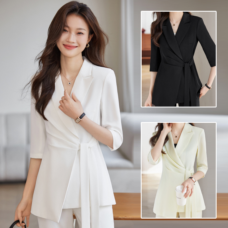 Mid-Sleeve Professional Suit Set for Women, Spring and Summer, Hotel Front Desk Workwear, Gold Store Counter, Beautician, Jewelry Store Work Uniform