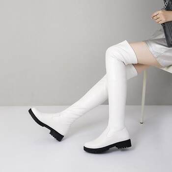 Stretch slim boots white flat dancing boots