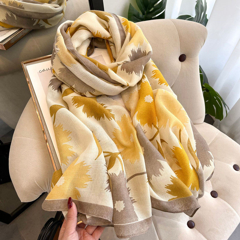 Floral silk scarf women's cotton and linen scarf winter warm shawl