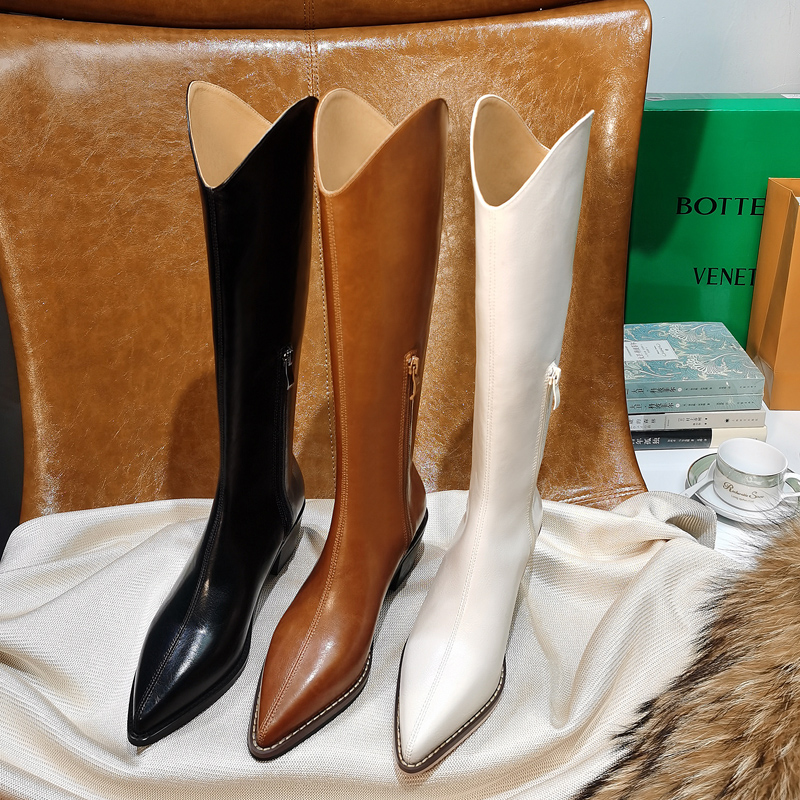 2022 Autumn Winter Western Cowboy Boots Coarse heel Custard V Mouth Long Barrel Boot Retro Riding Boots Woman however knee-high cylinder boot