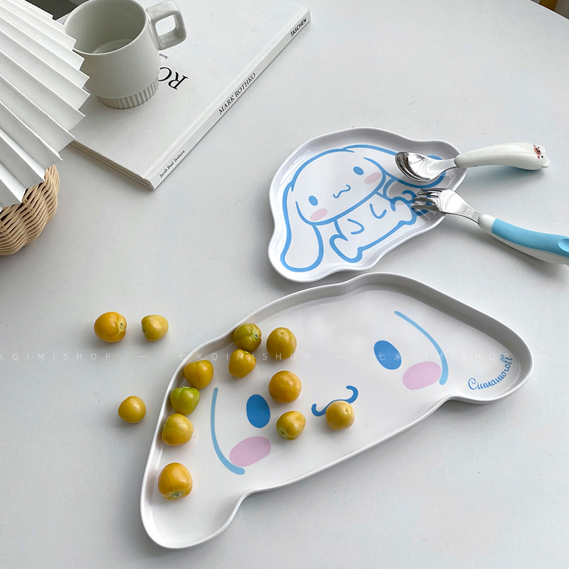Seven meters big ears Yugui dog melamine dinner plate net red cartoon ins cake dessert plastic tray children tableware