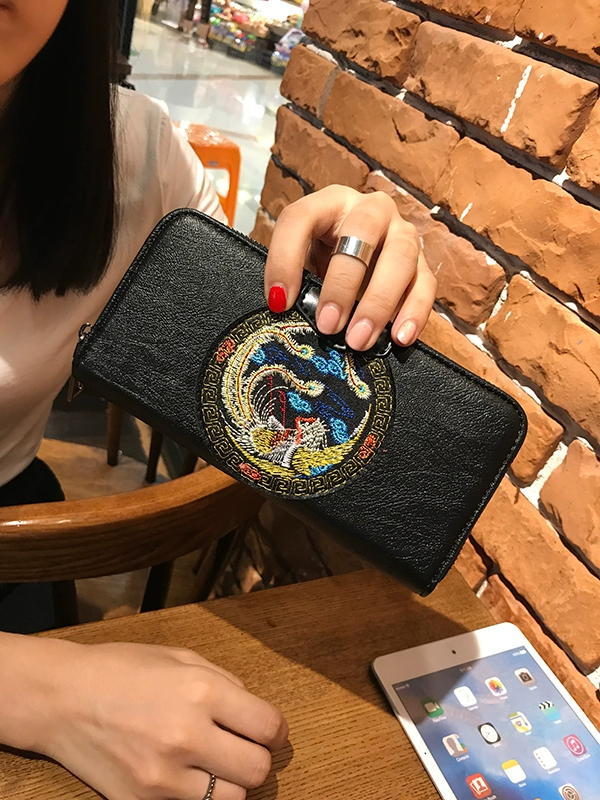 Ví thêu tay dài Ví cá tính dân tộc thêu Ví nữ nhỏ tươi retro nhiều thẻ thẻ