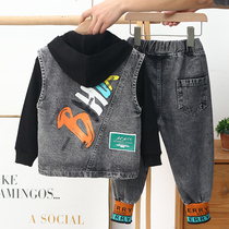 Boy Cowboy Suit 2021 Spring Autumn New Children Foreign Air Weaters Three Sets Children Hans Version Baby Suit