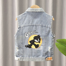 2021 Spring-autumn new boy Cowboys Machia Han version casual outwear jacket in the middle of a child foreign air cartoon jacket