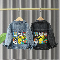 Childrens Clothing 2022 Spring Fall New Boy Cartoon Blouse Children Ocean Gas Denim Jacket Mid-Boy Boy Long Sleeve